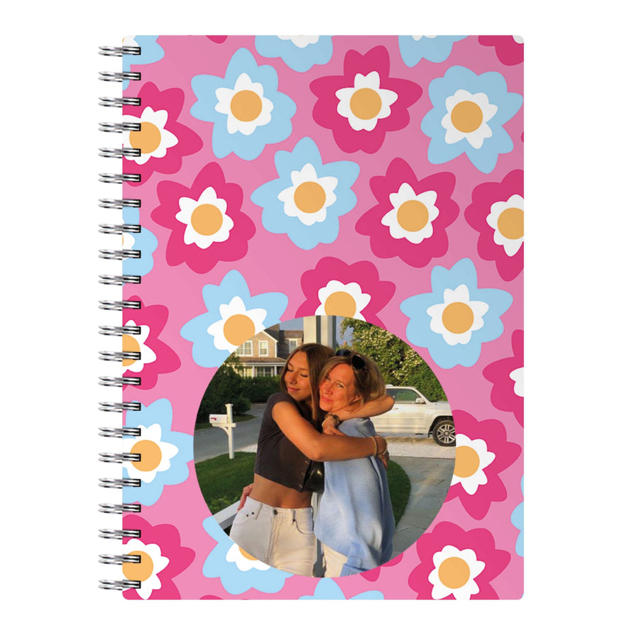 Pink And Blue Flower Pattern - Personalised Mother's Day Notebook