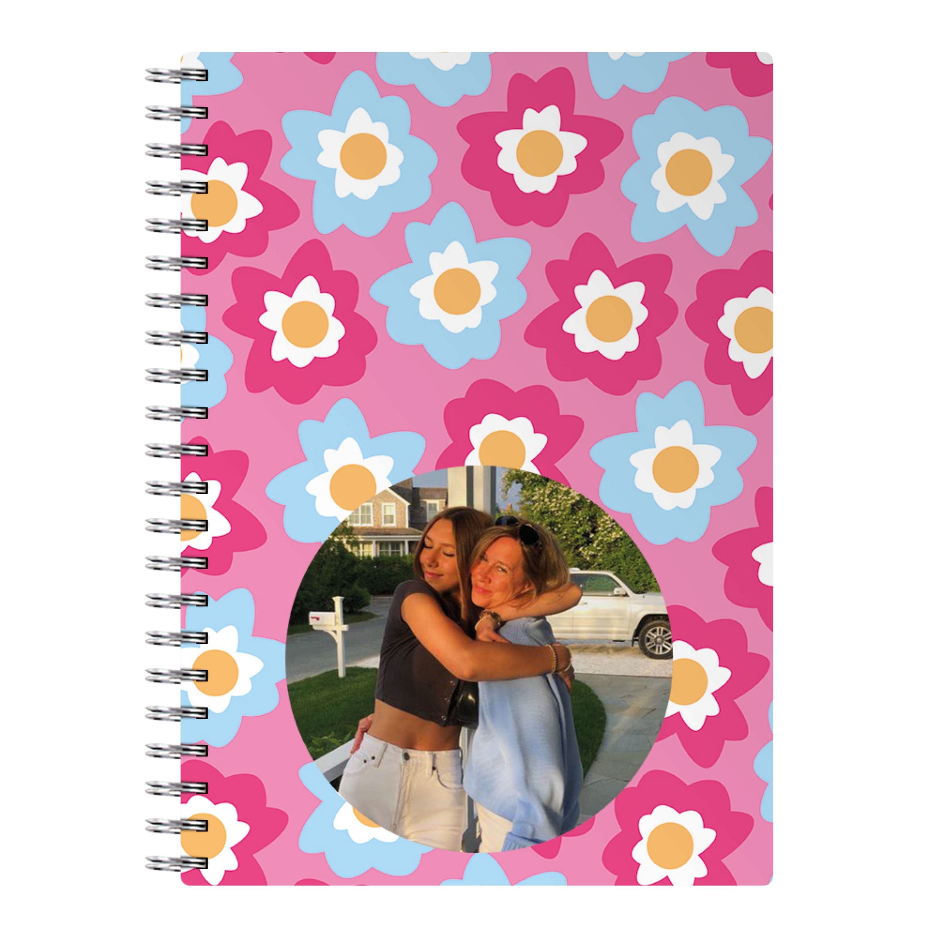 Pink And Blue Flower Pattern - Personalised Mother's Day Notebook