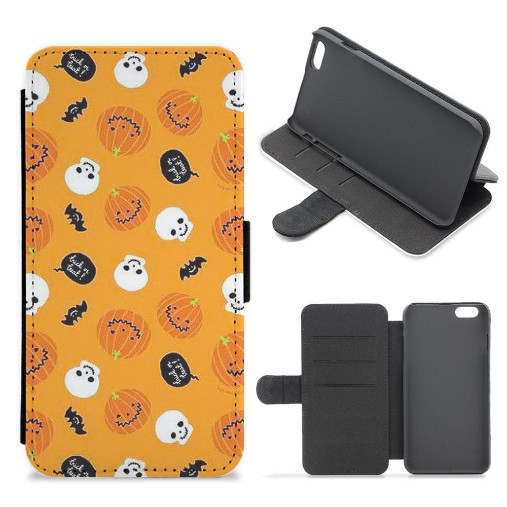 Orange Halloween Pattern Flip Wallet Phone Case