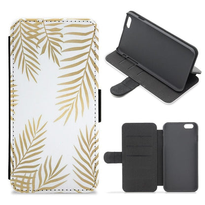 Gold Palm Leaf Pattern Flip Wallet Phone Case - Fun Cases