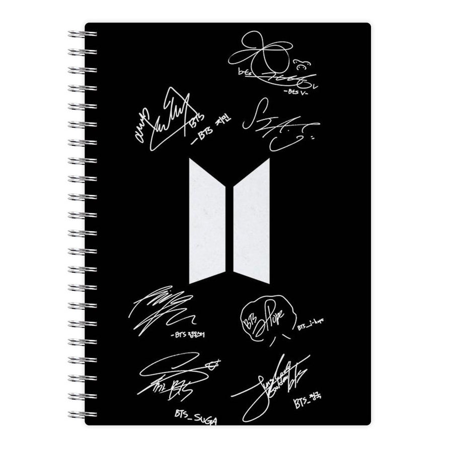 Black BTS Logo and Signatures Notebook - Fun Cases