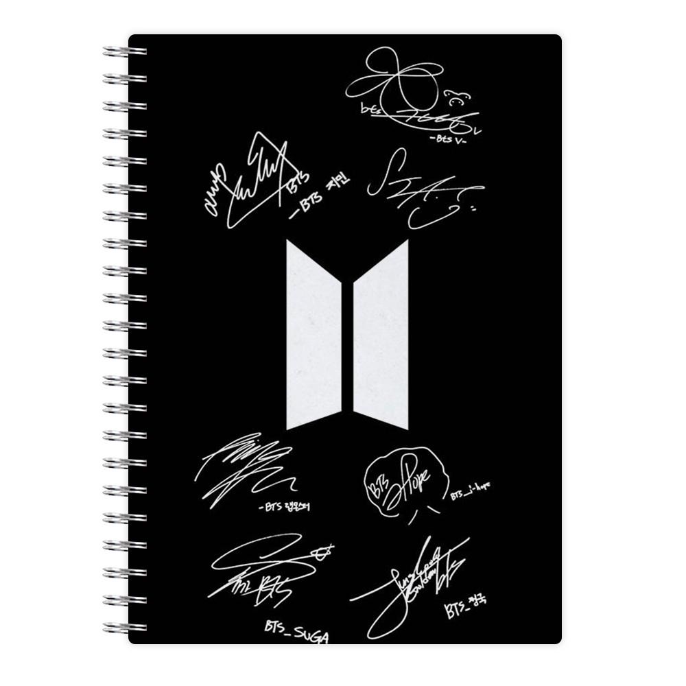 Black BTS Logo and Signatures Notebook - Fun Cases