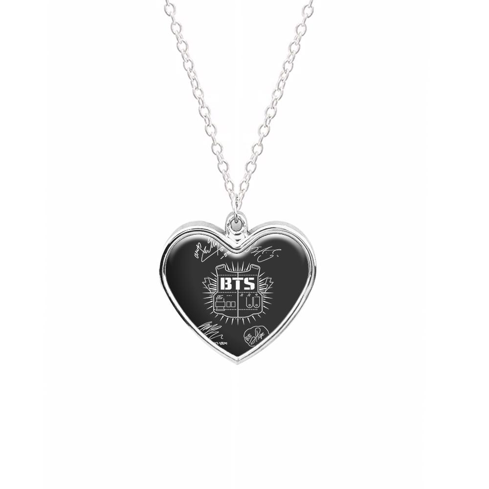 Black BTS Army Logo and Signatures Necklace
