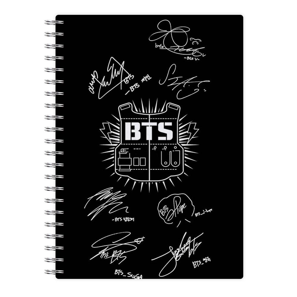 Black BTS Army Logo and Signatures Notebook - Fun Cases