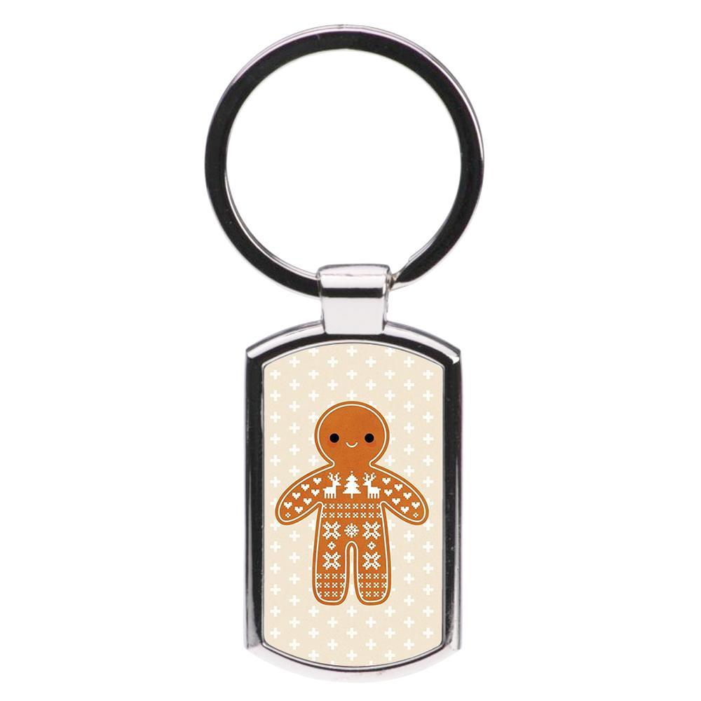 Christmas Jumper Pattern Gingerbread Man Luxury Keyring