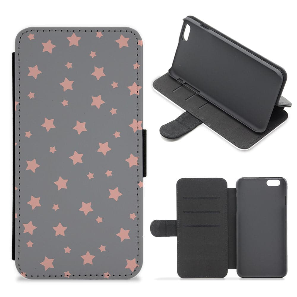 Rose Gold Star Pattern Flip Wallet Phone Case