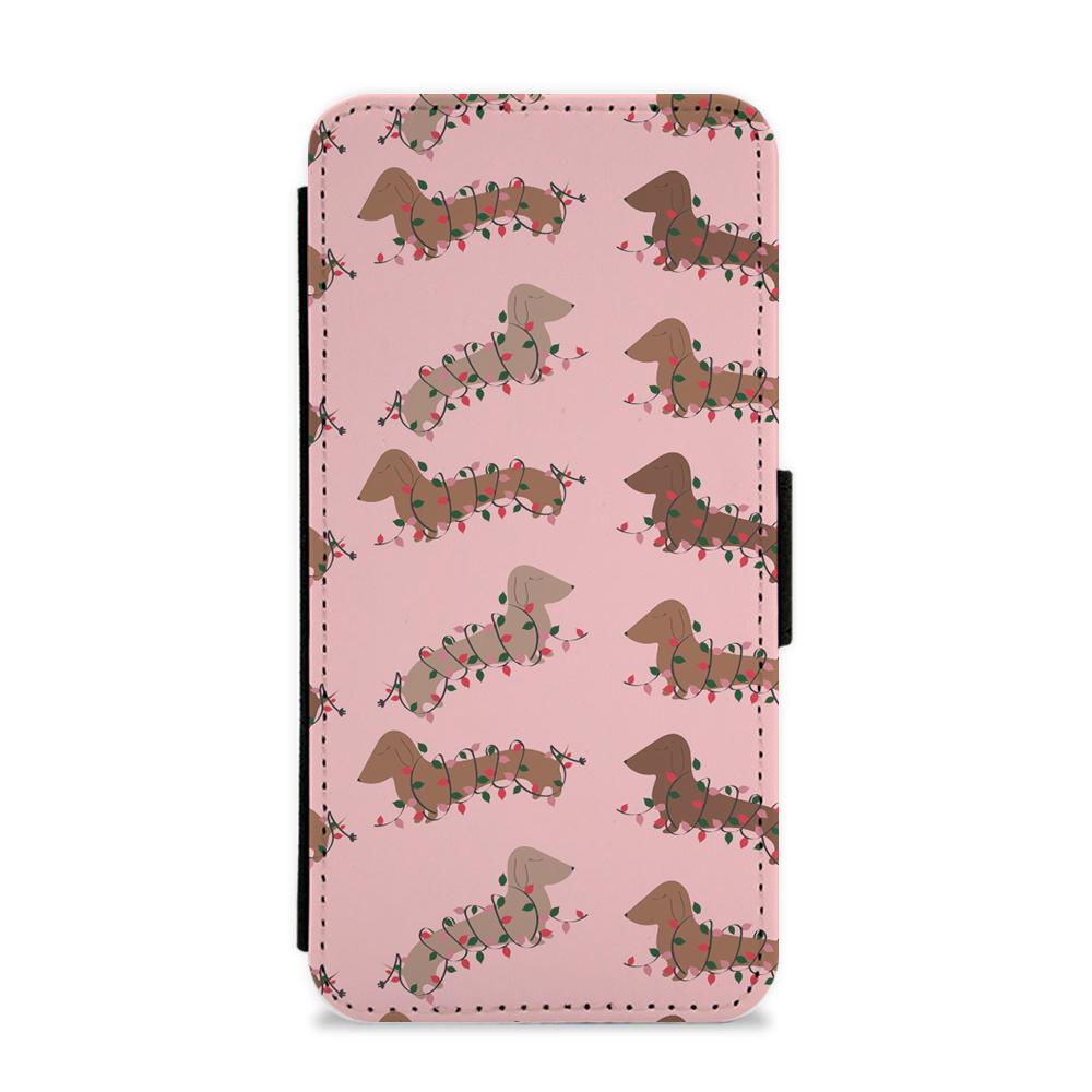 Dachshund Christmas Pattern Flip / Wallet Phone Case