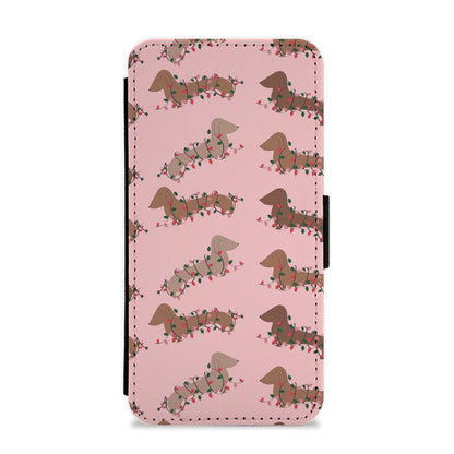 Dachshund Christmas Pattern Flip / Wallet Phone Case