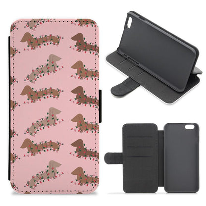 Dachshund Christmas Pattern Flip / Wallet Phone Case