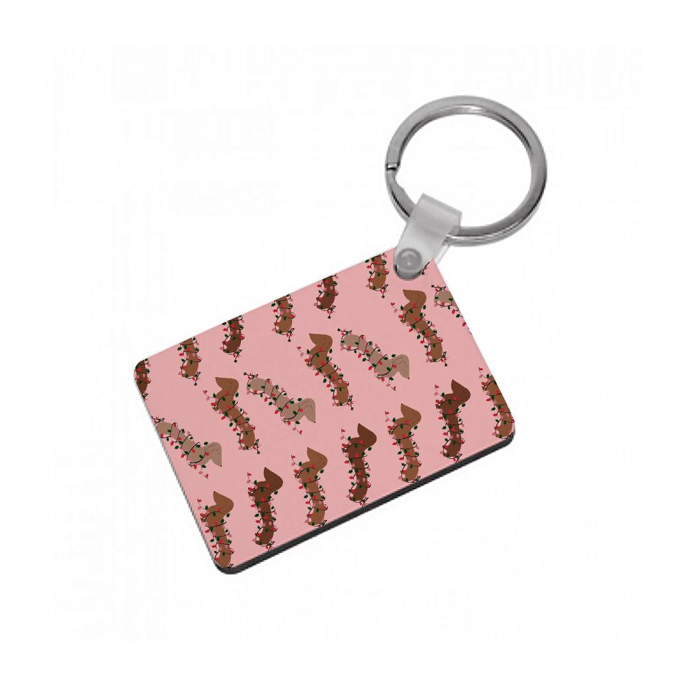 Dachshund Christmas Pattern Keyring