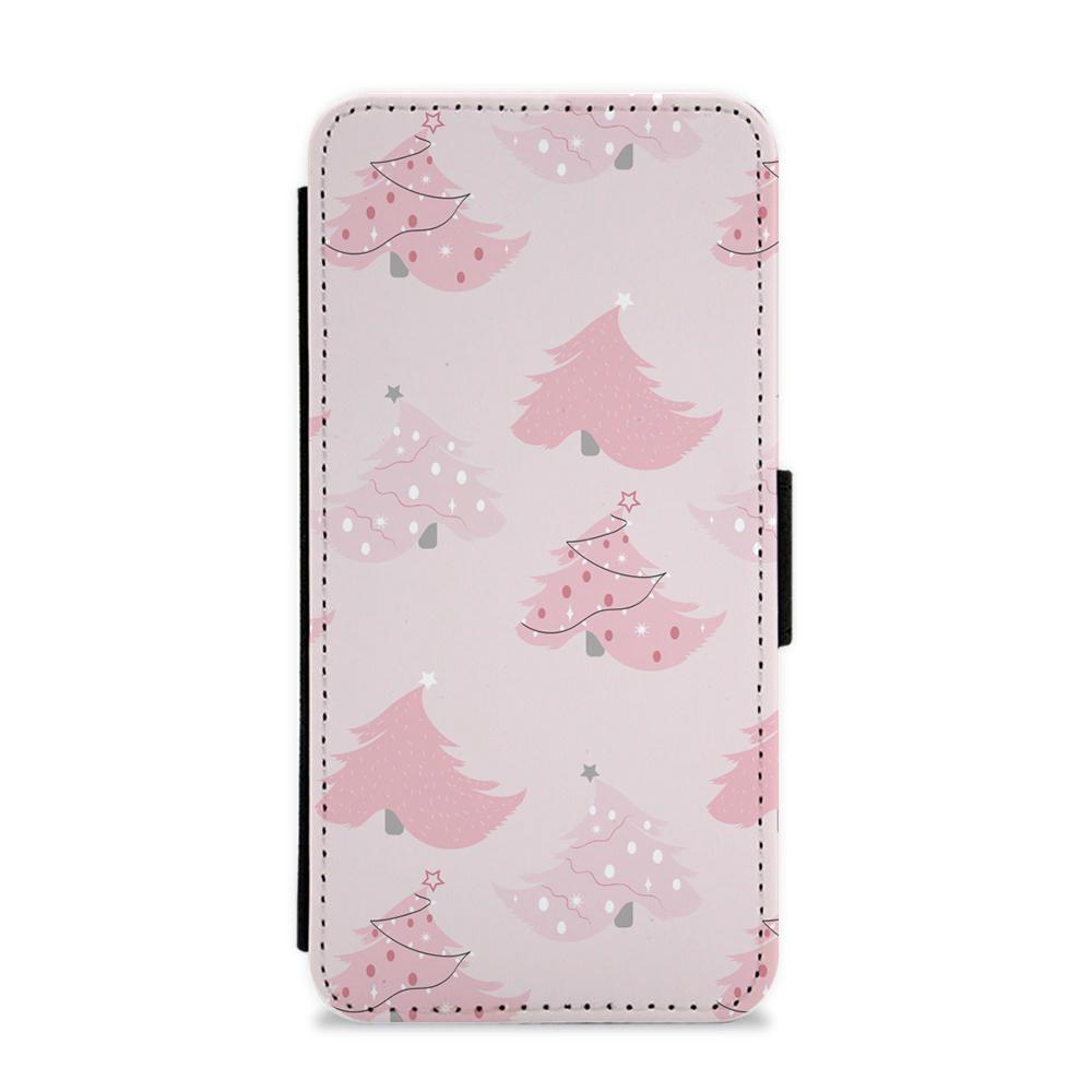 Pink Christmas Tree Pattern Flip / Wallet Phone Case