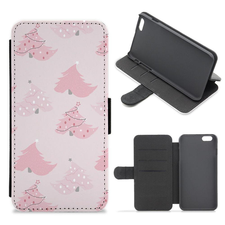 Pink Christmas Tree Pattern Flip / Wallet Phone Case