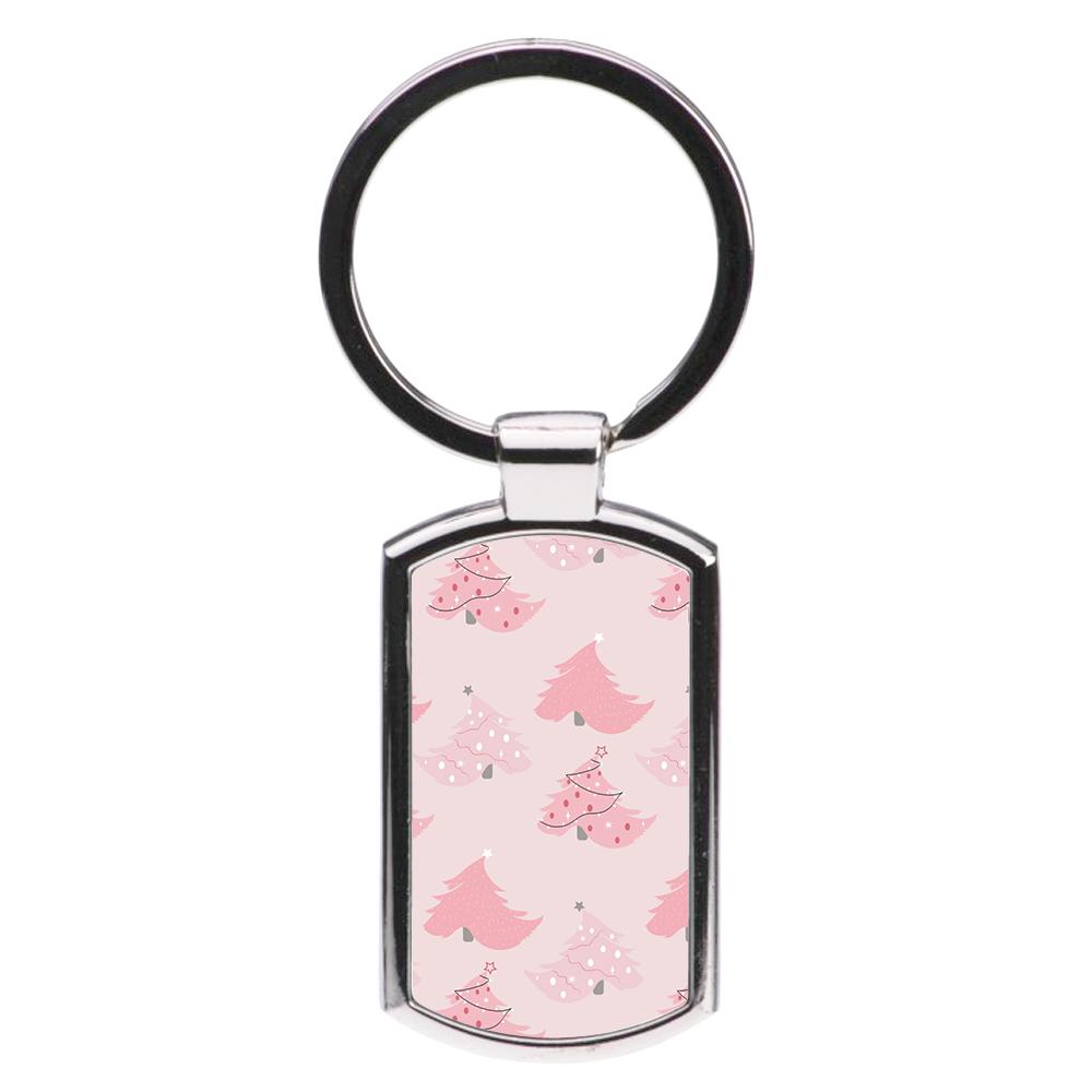 Pink Christmas Tree Pattern Luxury Keyring