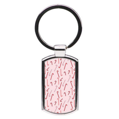 Pink Candycane Christmas Pattern Luxury Keyring