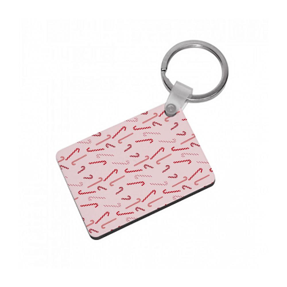 Pink Candycane Christmas Pattern Keyring