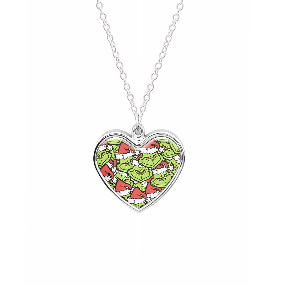 Cartoon Grinch Face Pattern - Christmas Necklace