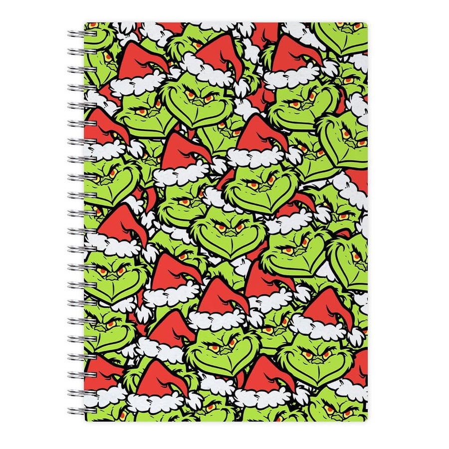 Cartoon Grinch Face Pattern - Christmas Notebook