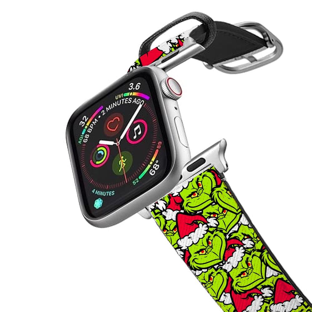 Cartoon Grinch Face Pattern - Christmas Apple Watch Strap