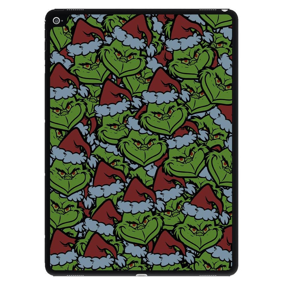 Cartoon Grinch Face Pattern - Christmas iPad Case