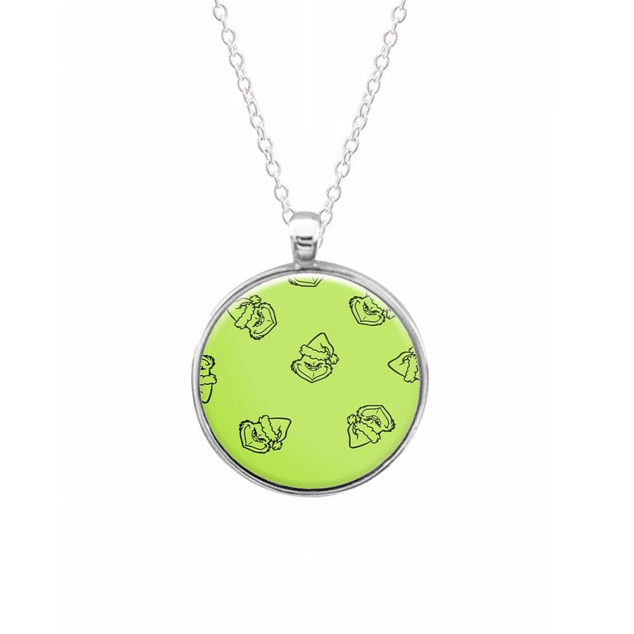 Silhouette Face Grinch Pattern - Christmas Necklace