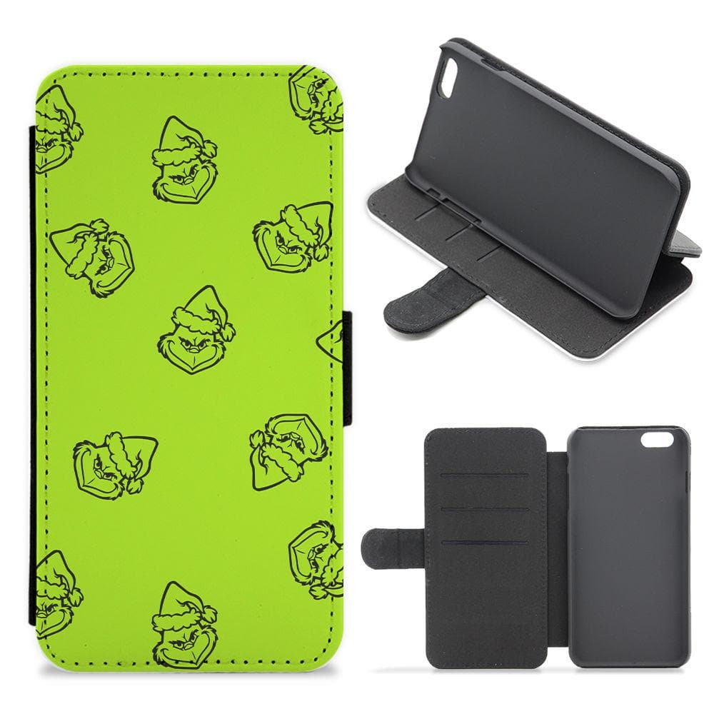 Silhouette Face Grinch Pattern - Christmas Flip / Wallet Phone Case