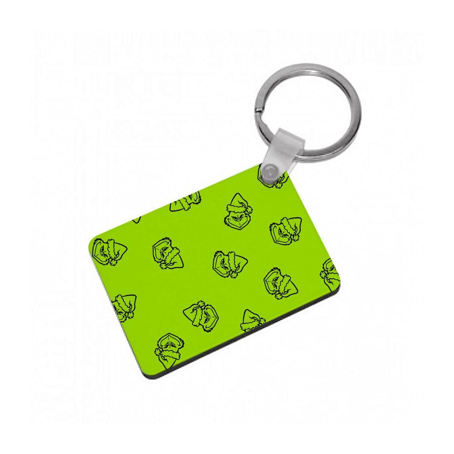 Silhouette Face Grinch Pattern - Christmas Keyring
