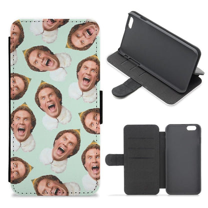 Green Elf Face - Christmas Flip / Wallet Phone Case