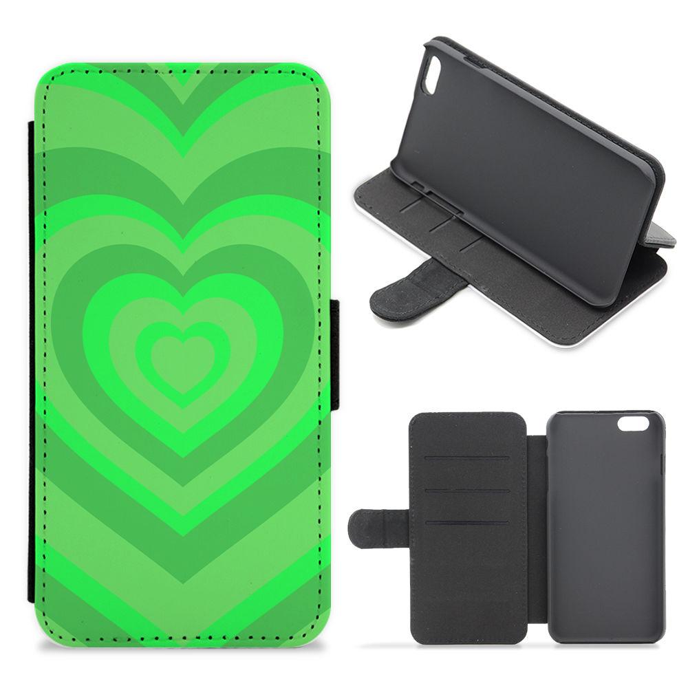 Green - Colourful Hearts Flip / Wallet Phone Case