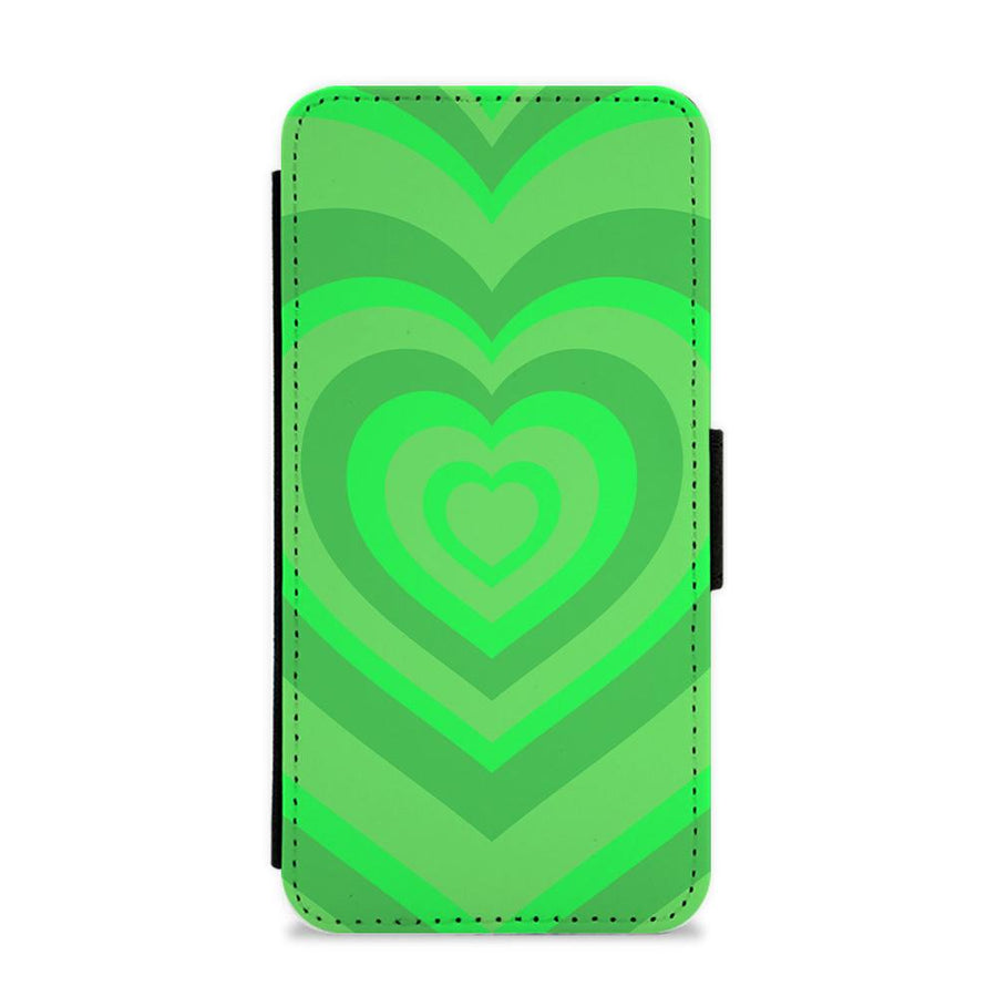 Green - Colourful Hearts Flip / Wallet Phone Case