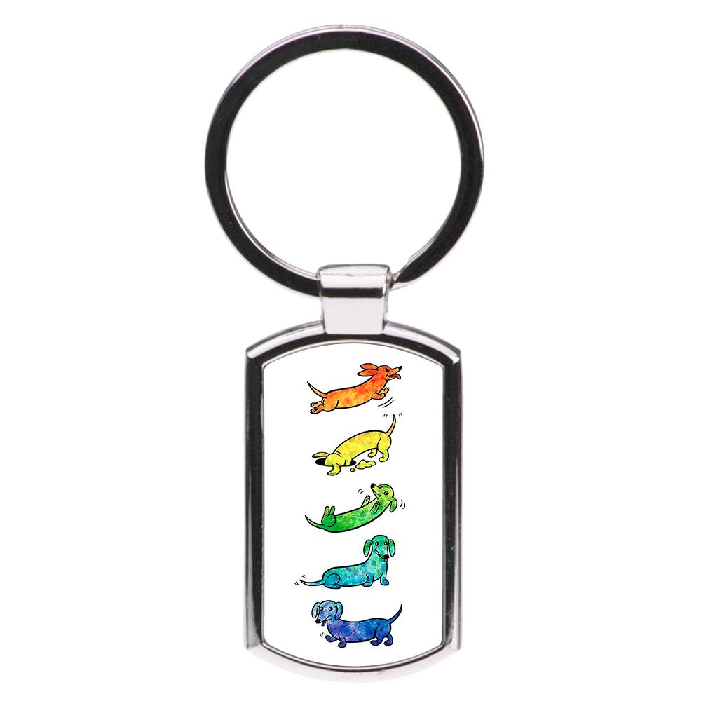 Watercolor Rainbow Dachshunds Luxury Keyring