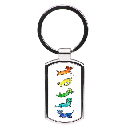 Watercolor Rainbow Dachshunds Luxury Keyring