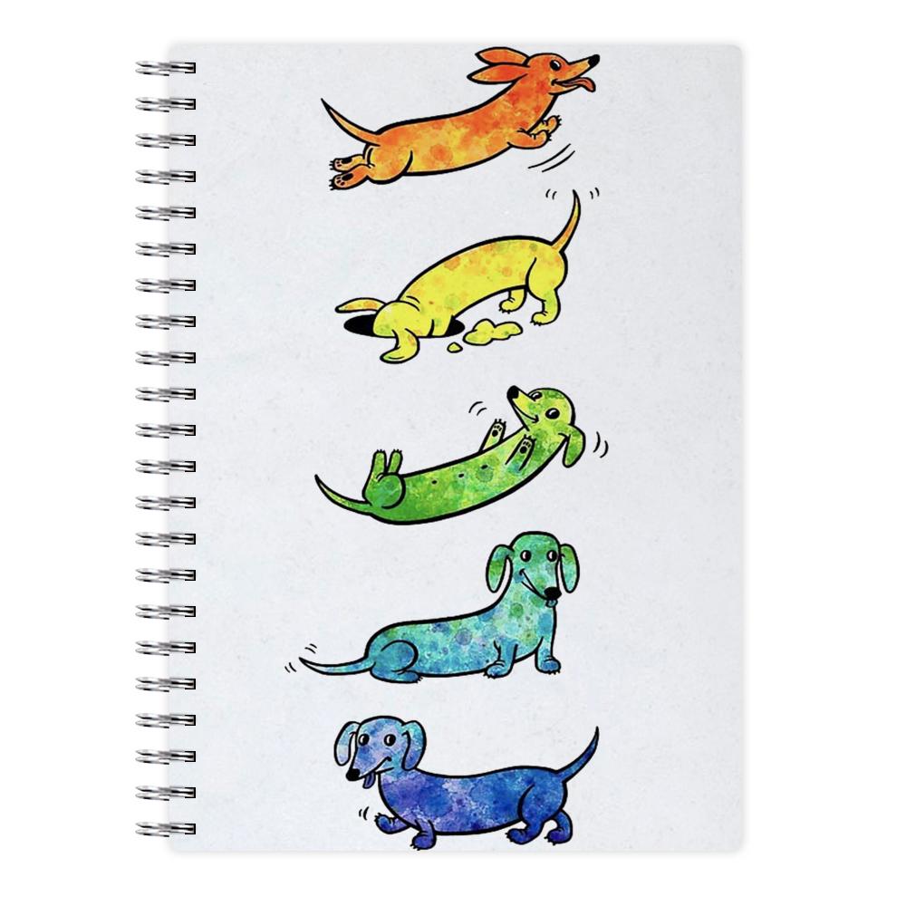 Watercolor Rainbow Dachshunds Notebook - Fun Cases
