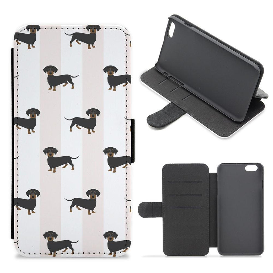 Striped Dachshund - Dog Pattern Flip / Wallet Phone Case