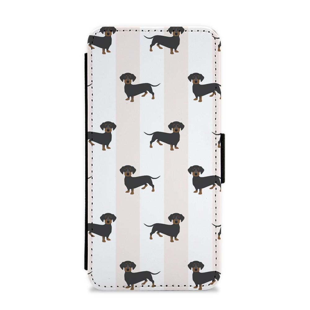 Striped Dachshund - Dog Pattern Flip / Wallet Phone Case