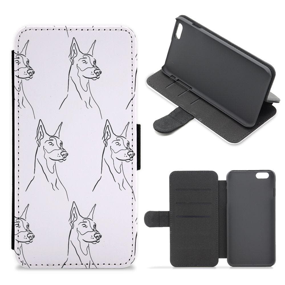 Dobermann Outline - Dog Pattern Flip / Wallet Phone Case