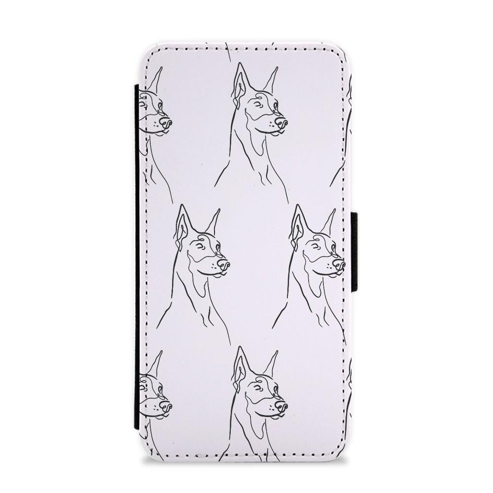 Dobermann Outline - Dog Pattern Flip / Wallet Phone Case