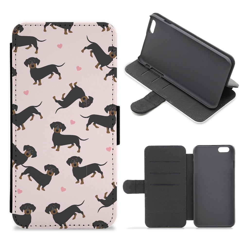 Heart Dachshund - Dog Pattern Flip / Wallet Phone Case