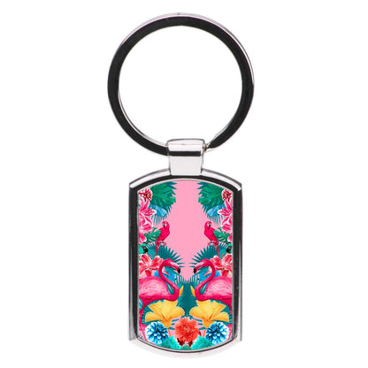 Flamingo and Tropical garden Luxury Keyring