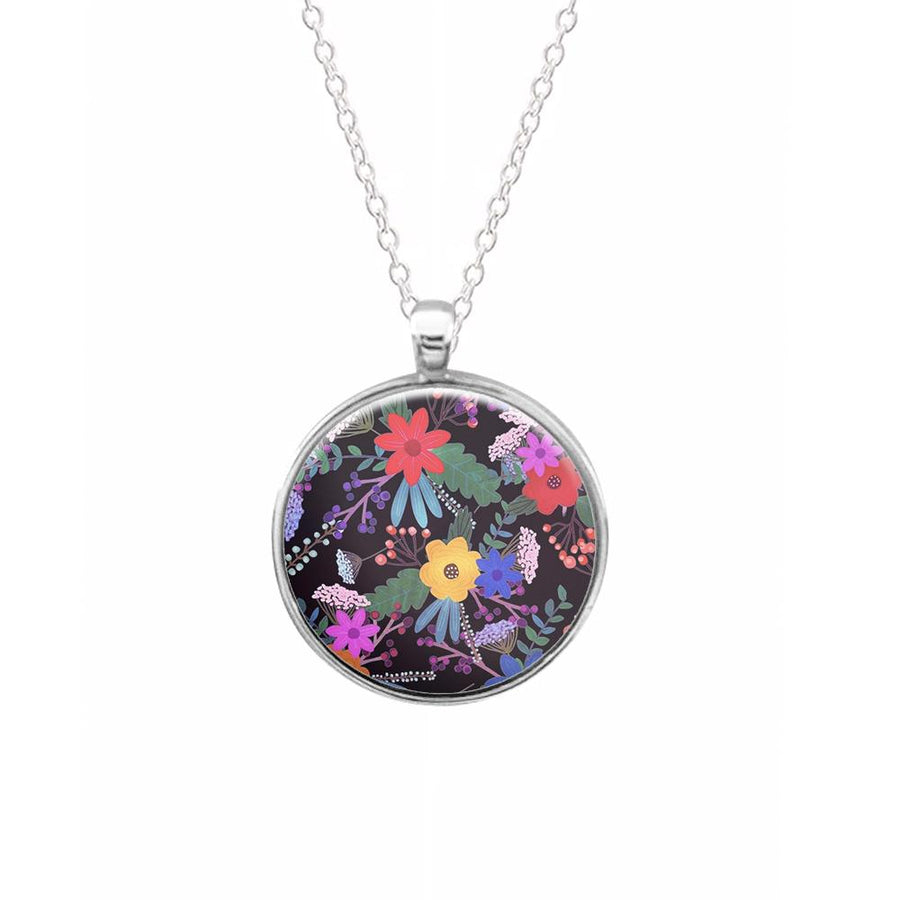 Black & Colourful Floral Pattern Keyring - Fun Cases