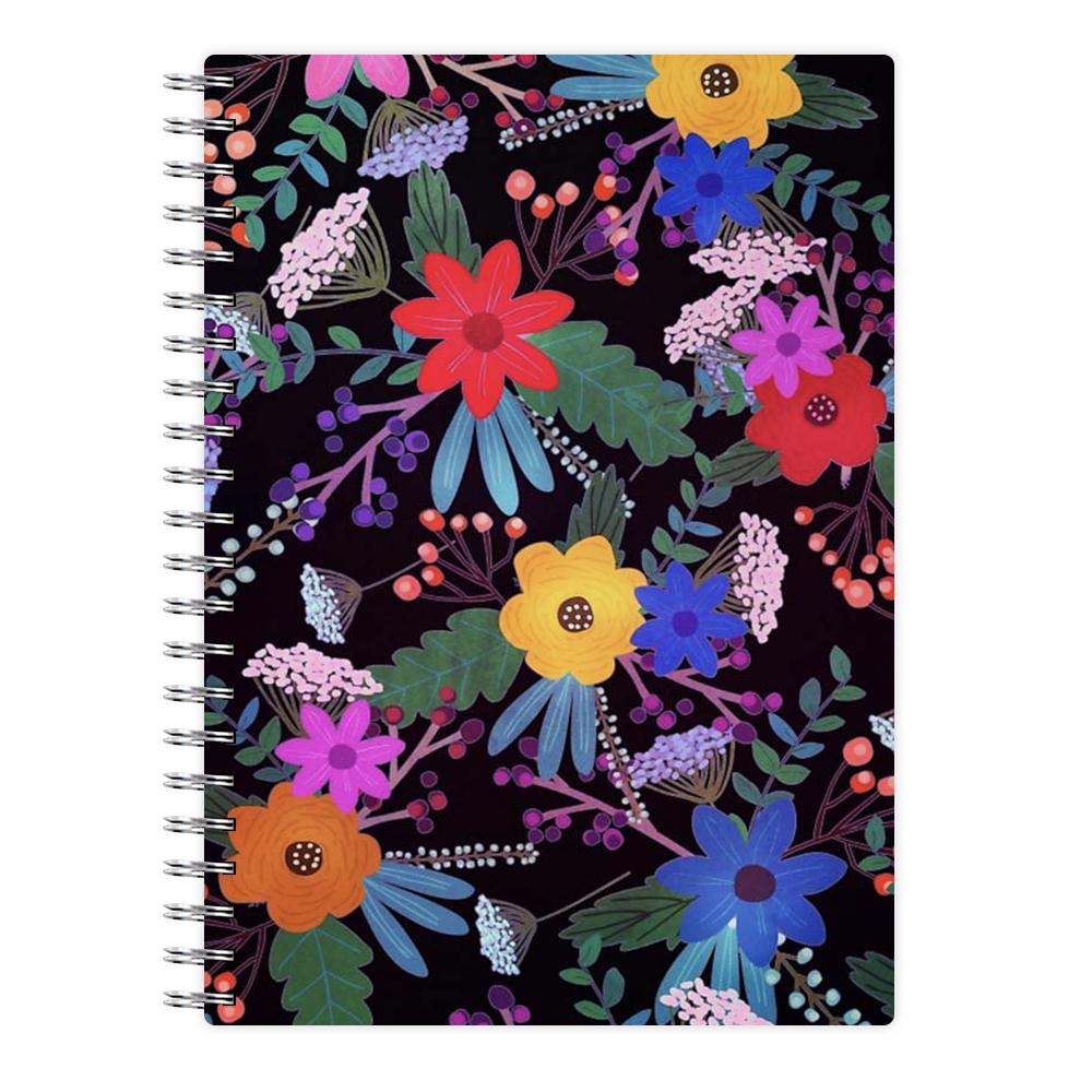 Black & Colourful Floral Pattern Notebook - Fun Cases