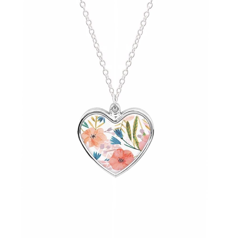 Peach Watercolour Floral Pattern Necklace