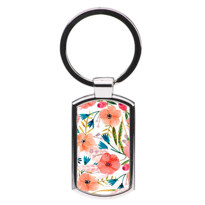 Peach Watercolour Floral Pattern Luxury Keyring