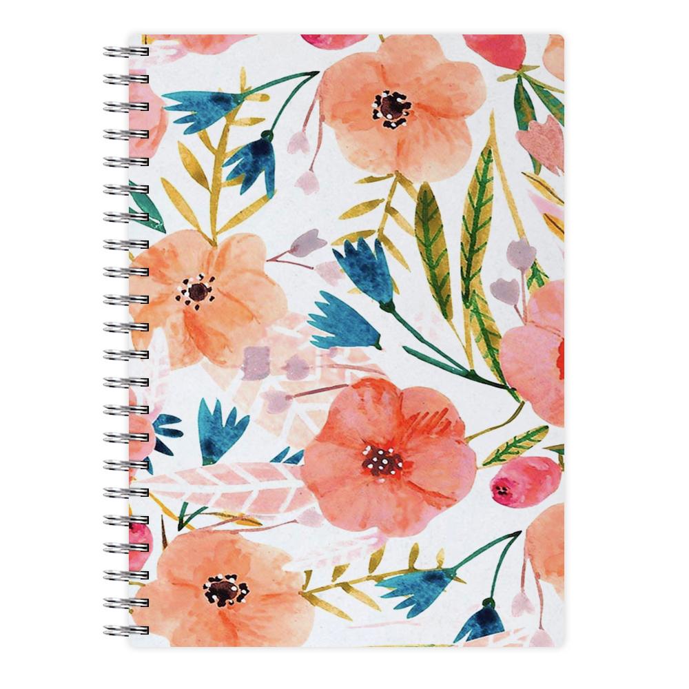 Peach Watercolour Floral Pattern Notebook - Fun Cases