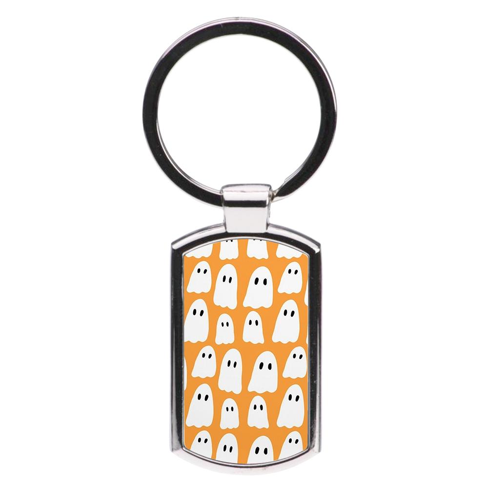 Orange Ghost Halloween Pattern Luxury Keyring