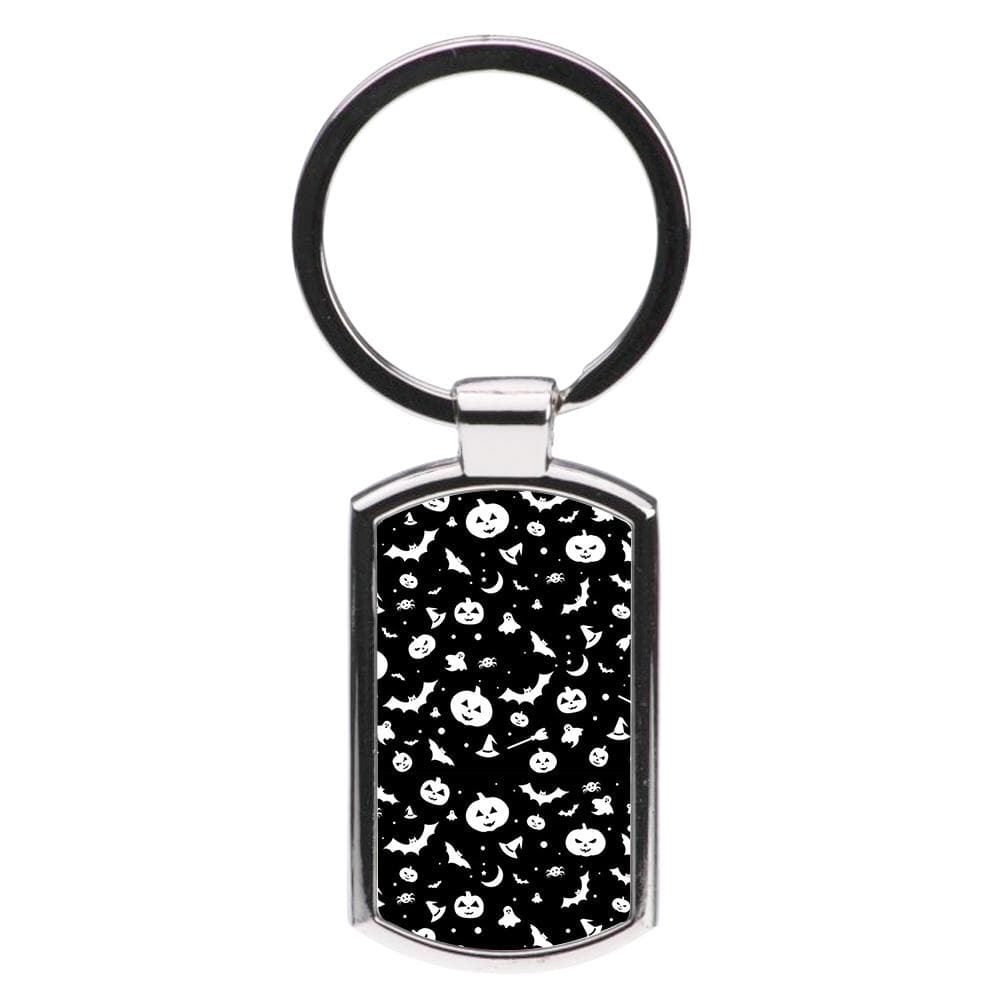 Black and White Halloween Pattern Luxury Keyring