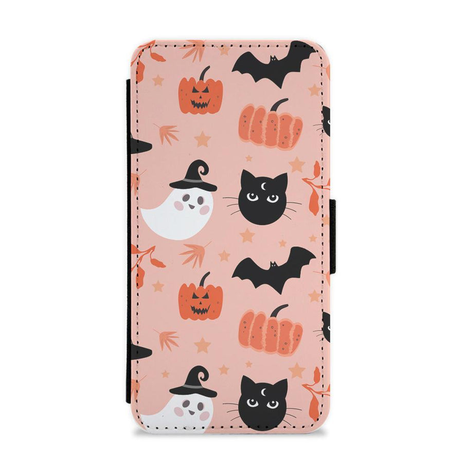 Pretty Pink Halloween Pattern Flip / Wallet Phone Case