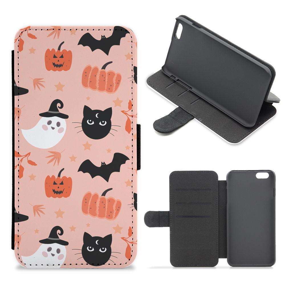 Pretty Pink Halloween Pattern Flip / Wallet Phone Case