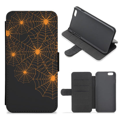 Orange Spider Web  Flip / Wallet Phone Case