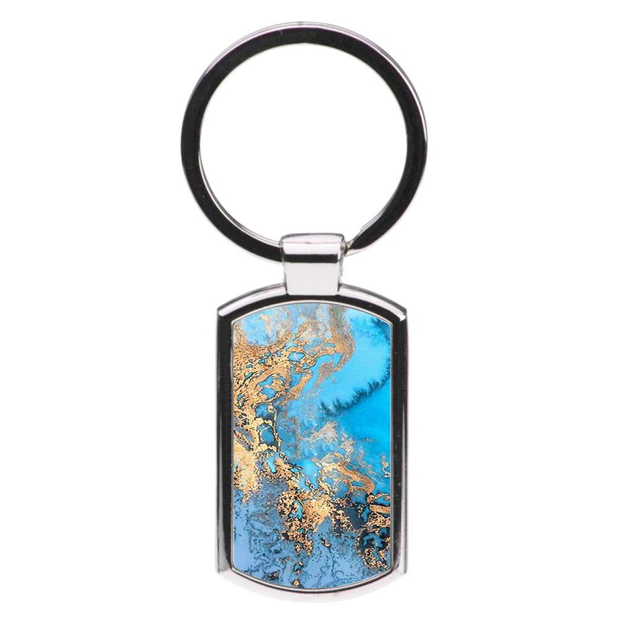 Sea Blue and Gold Marble Luxury Keyring