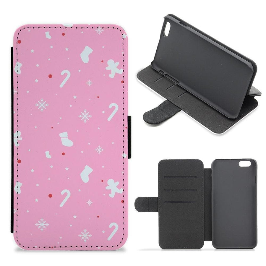 Festive Pattern - Pink Flip / Wallet Phone Case